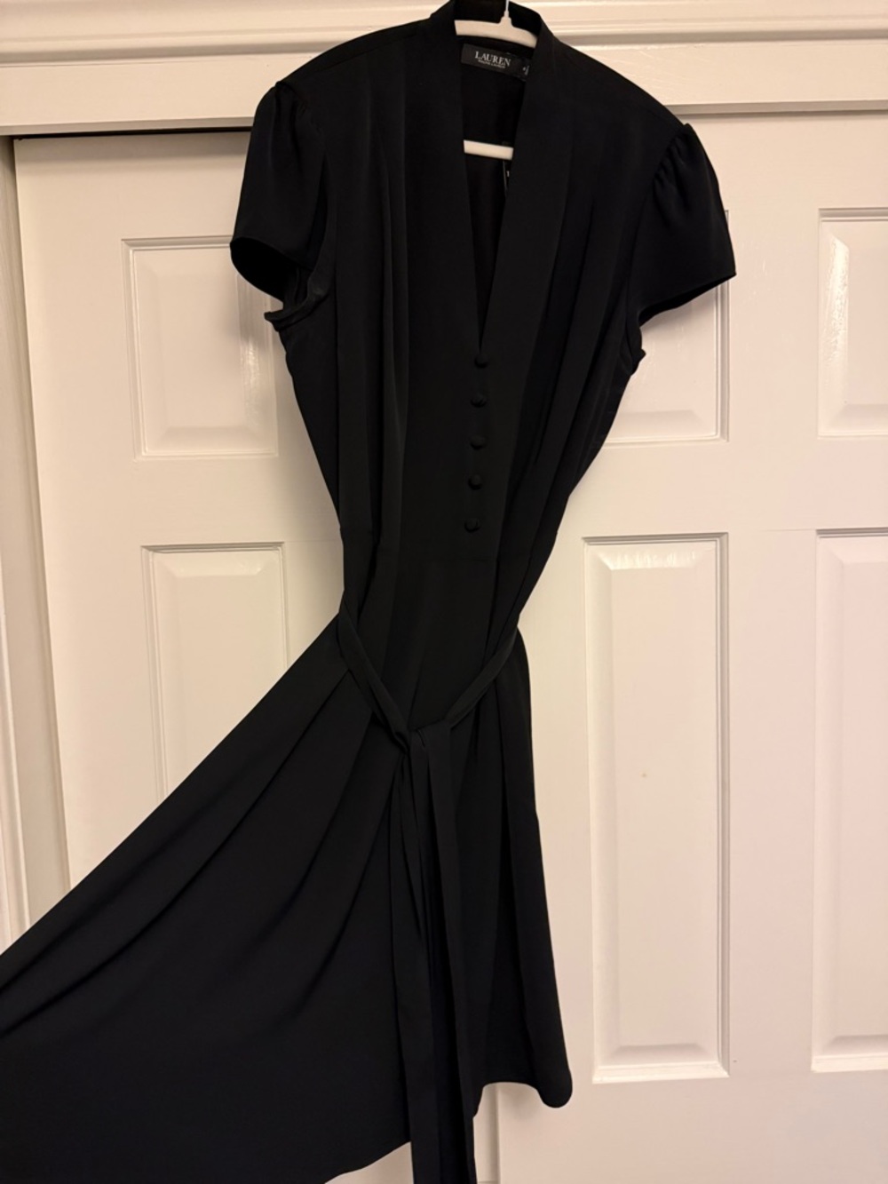 Lauren Ralph Lauren Black Dress Size 14 NWT Button Detail
